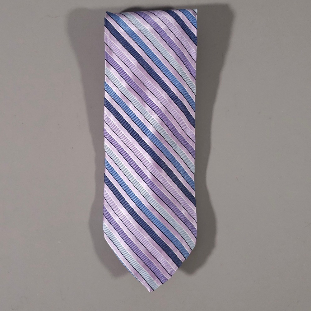 Breuer Necktie Mens OS Purple Blue Striped Silk Handmade Italy Business Tie